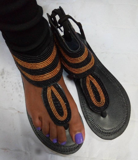 Handmade African Beaded Sandals/Authentic Maasai-Style Leather Flip-Flops Women/Boho Beach Sandals/Comfortable Summer Sandal African Gifts