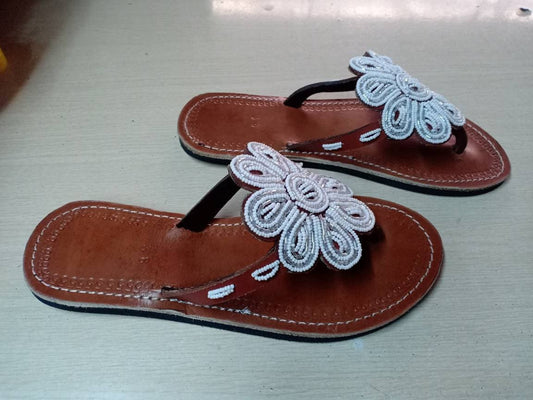 Handmade African Beaded Sandals/Authentic Maasai-Style Leather Flip-Flops Women/Boho Beach Sandals/Comfortable Summer Sandal African Gifts