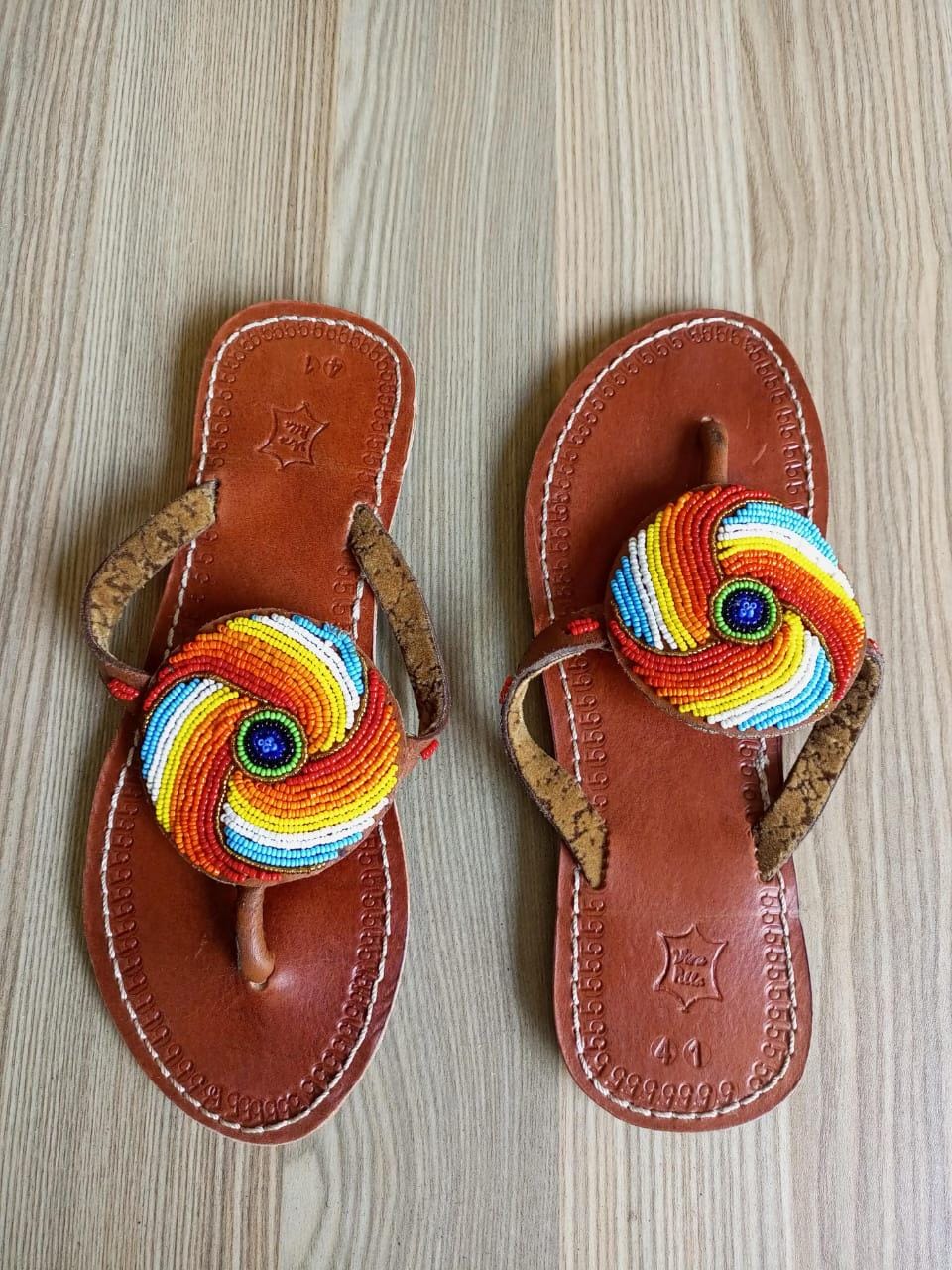 Handmade African Beaded Sandals/Authentic Maasai-Style Leather Flip-Flops Women/Boho Beach Sandals/Comfortable Summer Sandal African Gifts