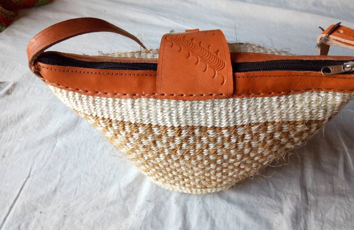 Handmade Woven Sisal Sling Bag - Boho Eco-Friendly Crossbody Bag | Sustainable Natural Fiber Purse | African Artisan Handcrafted Bag