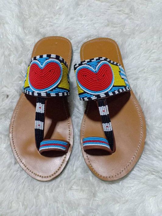 Handmade African Beaded Sandals/Authentic Maasai-Style Leather Flip-Flops Women/Boho Beach Sandals/Comfortable Summer Sandal African Gifts