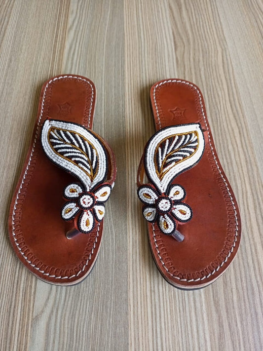 Handmade African Beaded Sandals/Authentic Maasai-Style Leather Flip-Flops Women/Boho Beach Sandals/Comfortable Summer Sandal African Gifts