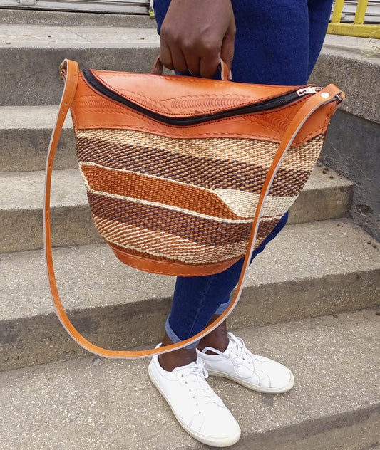 Handmade Woven Sisal Sling Bag - Boho Eco-Friendly Crossbody Bag | Sustainable Natural Fiber Purse | African Artisan Handcrafted Bag