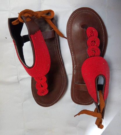 Handmade African Beaded Sandals/Authentic Maasai-Style Leather Flip-Flops Women/Boho Beach Sandals/Comfortable Summer Sandal African Gifts