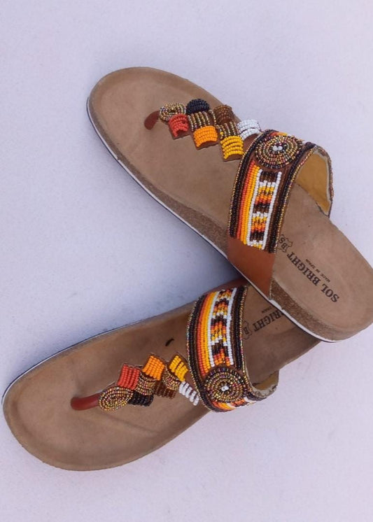 Handmade African Beaded Sandals/Authentic Maasai-Style Leather Flip-Flops Women/Boho Beach Sandals/Comfortable Summer Sandal African Gifts