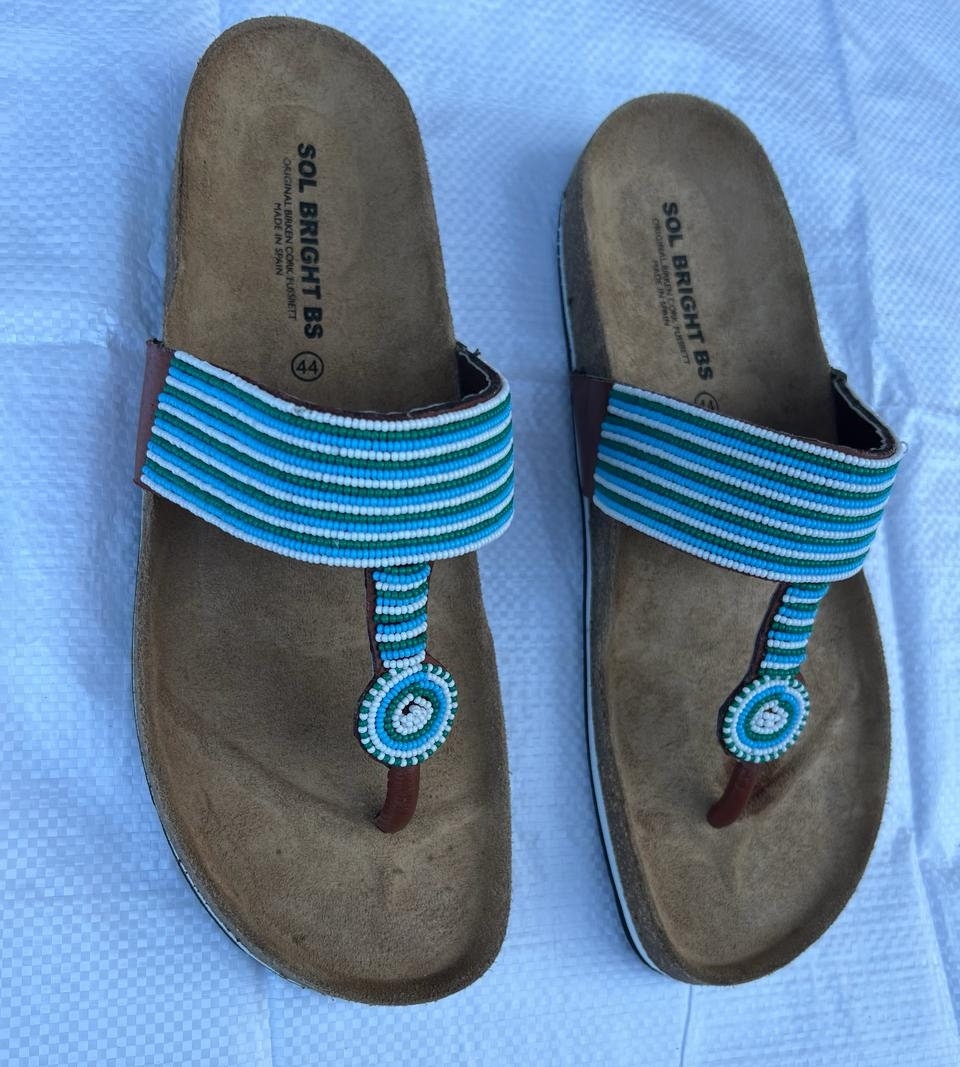 Handmade African Beaded Sandals/Authentic Maasai-Style Leather Flip-Flops Women/Boho Beach Sandals/Comfortable Summer Sandal African Gifts