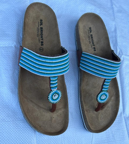 Handmade African Beaded Sandals/Authentic Maasai-Style Leather Flip-Flops Women/Boho Beach Sandals/Comfortable Summer Sandal African Gifts