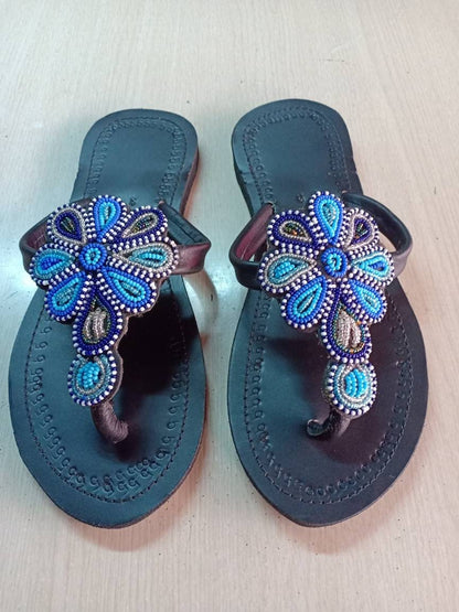 Handmade African Beaded Sandals/Authentic Maasai-Style Leather Flip-Flops Women/Boho Beach Sandals/Comfortable Summer Sandal African Gifts