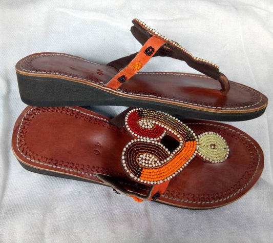 Handmade African Beaded Sandals/Authentic Maasai-Style Leather Flip-Flops Women/Boho Beach Sandals/Comfortable Summer Sandal African Gifts
