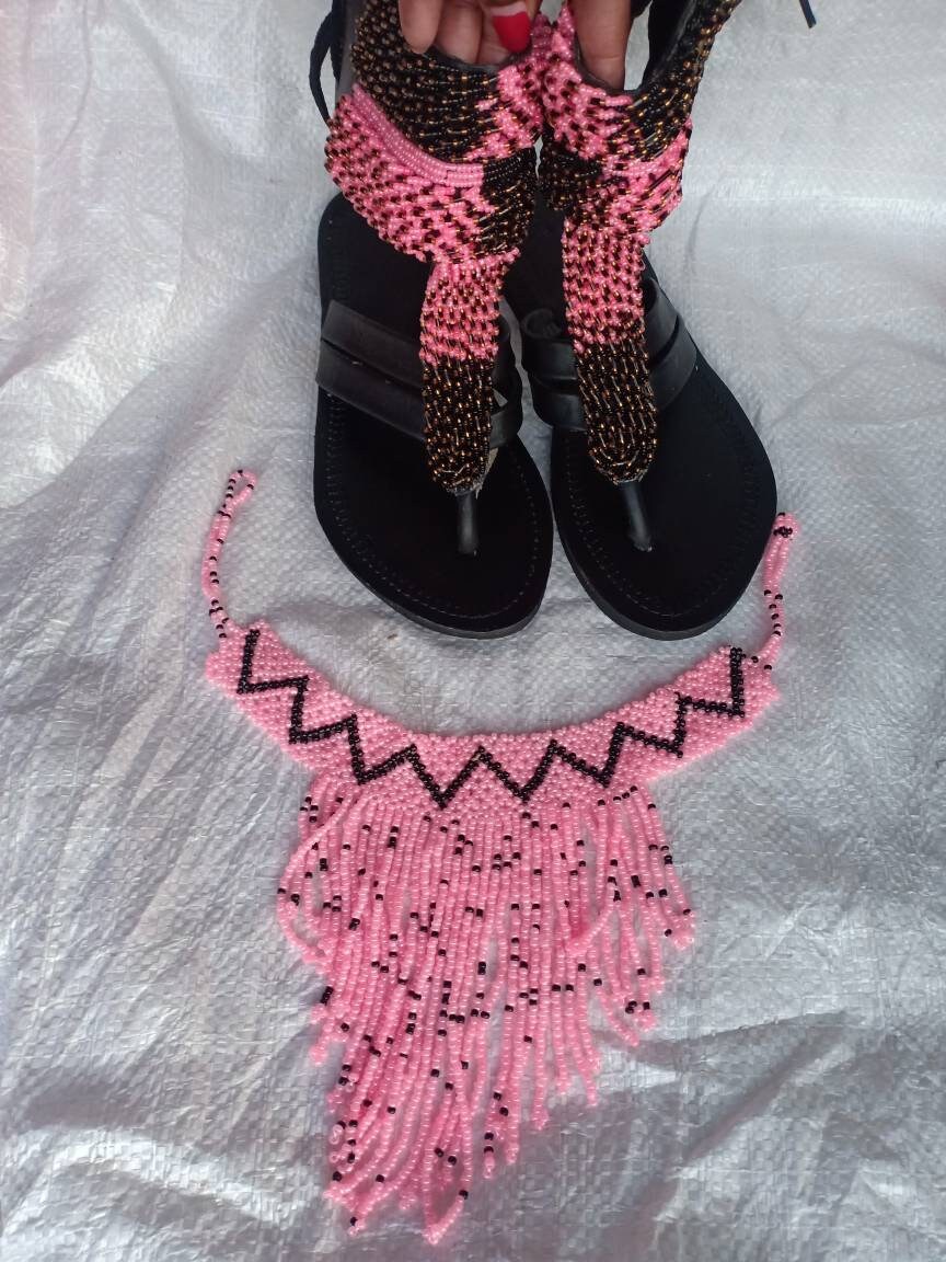 Handmade African Beaded Sandals/Authentic Maasai-Style Leather Flip-Flops Women/Boho Beach Sandals/Comfortable Summer Sandal African Gifts