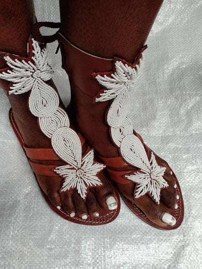Handmade African Beaded Sandals/Authentic Maasai-Style Leather Flip-Flops Women/Boho Beach Sandals/Comfortable Summer Sandal African Gifts