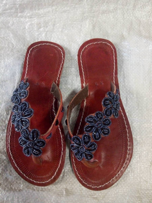 Handmade African Beaded Sandals/Authentic Maasai-Style Leather Flip-Flops Women/Boho Beach Sandals/Comfortable Summer Sandal African Gifts