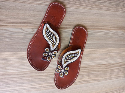 Handmade African Beaded Sandals/Authentic Maasai-Style Leather Flip-Flops Women/Boho Beach Sandals/Comfortable Summer Sandal African Gifts