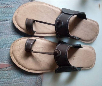 Handmade African Men's Sandals/Genuine Leather Beaded Flip-Flops/Comfortable Summer Sandals for Men/African Shoes/Unique Gift for Him