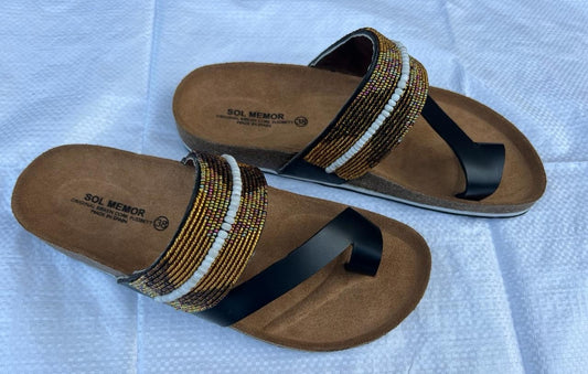 Handmade African Beaded Sandals/Authentic Maasai-Style Leather Flip-Flops Women/Boho Beach Sandals/Comfortable Summer Sandal African Gifts