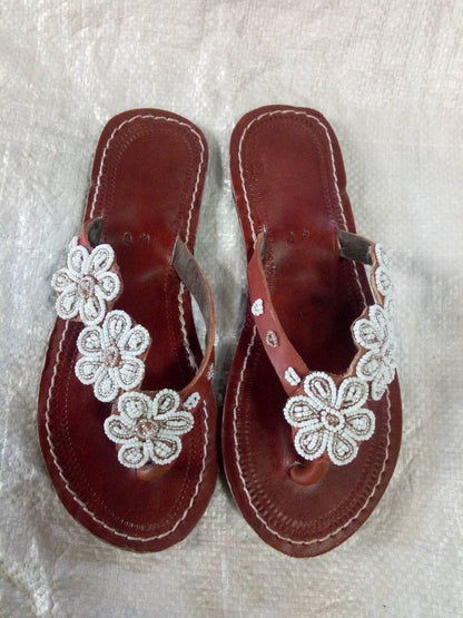 Handmade African Beaded Sandals/Authentic Maasai-Style Leather Flip-Flops Women/Boho Beach Sandals/Comfortable Summer Sandal African Gifts