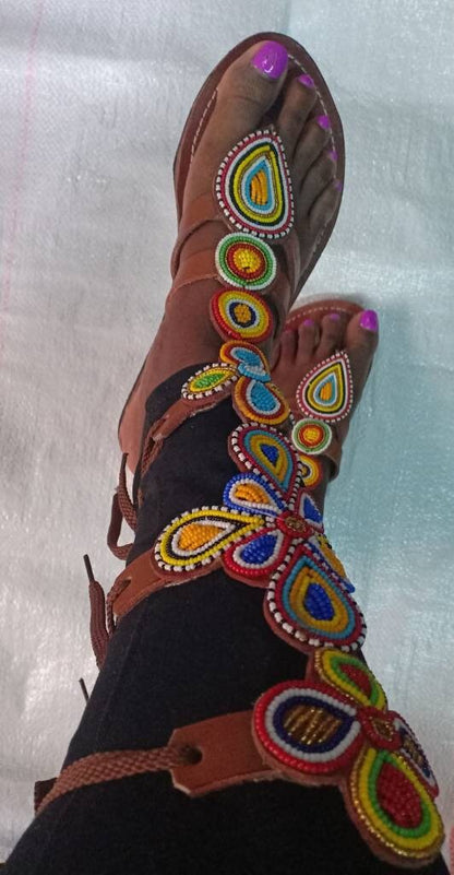 Handmade African Beaded Sandals/Authentic Maasai-Style Leather Flip-Flops Women/Boho Beach Sandals/Comfortable Summer Sandal African Gifts