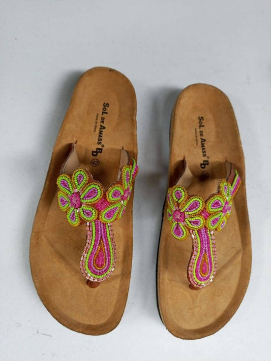 Handmade African Beaded Sandals/Authentic Maasai-Style Leather Flip-Flops Women/Boho Beach Sandals/Comfortable Summer Sandal African Gifts
