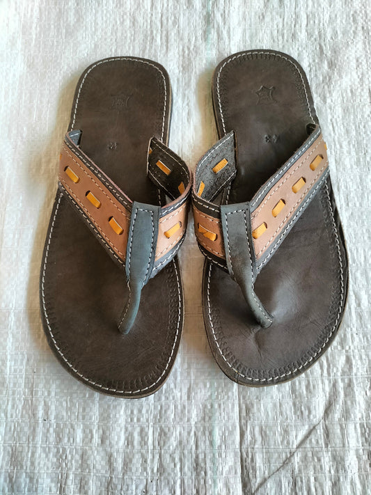 Handmade African Men's Sandals/Genuine Leather Beaded Flip-Flops/Comfortable Summer Sandals for Men/African Shoes/Unique Gift for Him