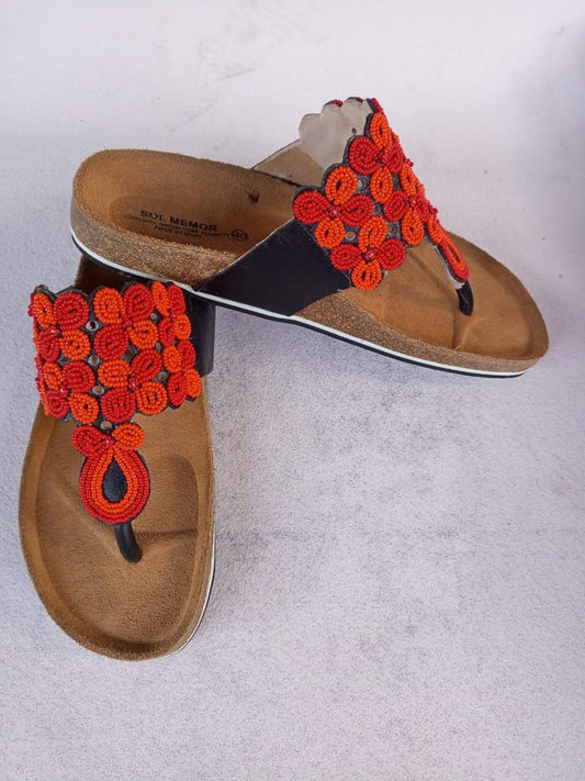Handmade African Beaded Sandals/Authentic Maasai-Style Leather Flip-Flops Women/Boho Beach Sandals/Comfortable Summer Sandal African Gifts