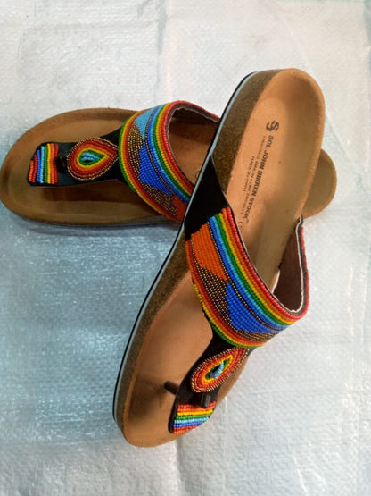 Handmade African Beaded Sandals/Authentic Maasai-Style Leather Flip-Flops Women/Boho Beach Sandals/Comfortable Summer Sandal African Gifts