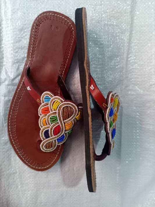Handmade African Beaded Sandals/Authentic Maasai-Style Leather Flip-Flops Women/Boho Beach Sandals/Comfortable Summer Sandal African Gifts