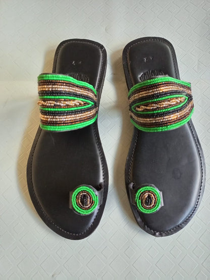 Handmade African Beaded Sandals/Authentic Maasai-Style Leather Flip-Flops Women/Boho Beach Sandals/Comfortable Summer Sandal African Gifts