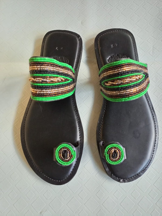 Handmade African Beaded Sandals/Authentic Maasai-Style Leather Flip-Flops Women/Boho Beach Sandals/Comfortable Summer Sandal African Gifts
