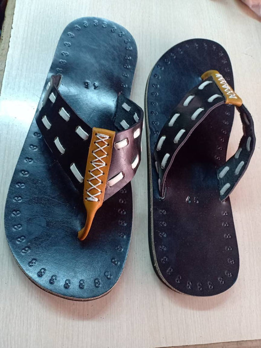 CUSTOMIZED Leather Men's Sandals/Genuine Leather Beaded Flip-Flops/Comfortable Summer Sandals for Men/African Shoes/Unique Gift for Him