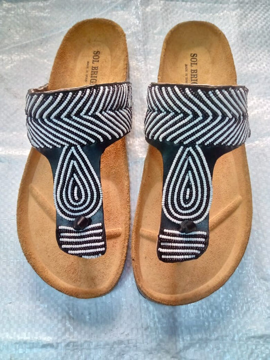 Handmade African Beaded Sandals/Authentic Maasai-Style Leather Flip-Flops Women/Boho Beach Sandals/Comfortable Summer Sandal African Gifts