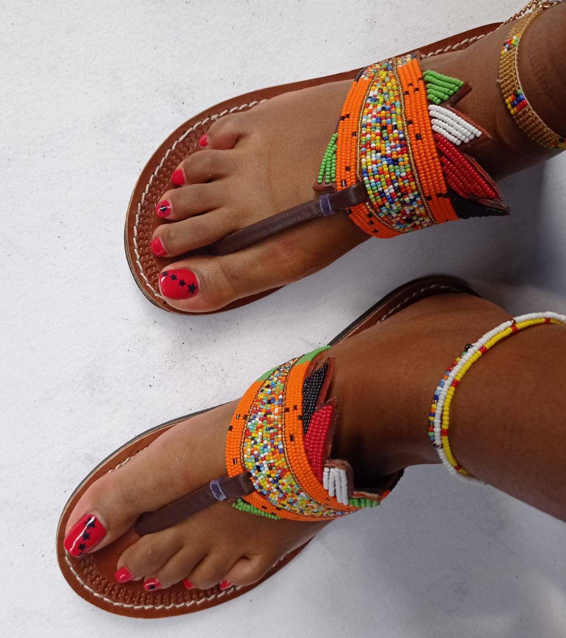Handmade African Beaded Sandals/Authentic Maasai-Style Leather Flip-Flops Women/Boho Beach Sandals/Comfortable Summer Sandal African Gifts