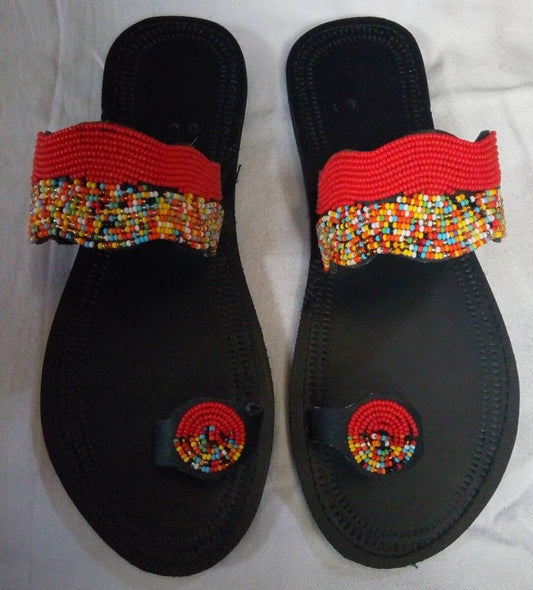 Handmade African Beaded Sandals/Authentic Maasai-Style Leather Flip-Flops Women/Boho Beach Sandals/Comfortable Summer Sandal African Gifts