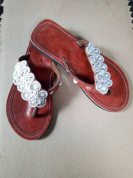 Handmade African Beaded Sandals/Authentic Maasai-Style Leather Flip-Flops Women/Boho Beach Sandals/Comfortable Summer Sandal African Gifts
