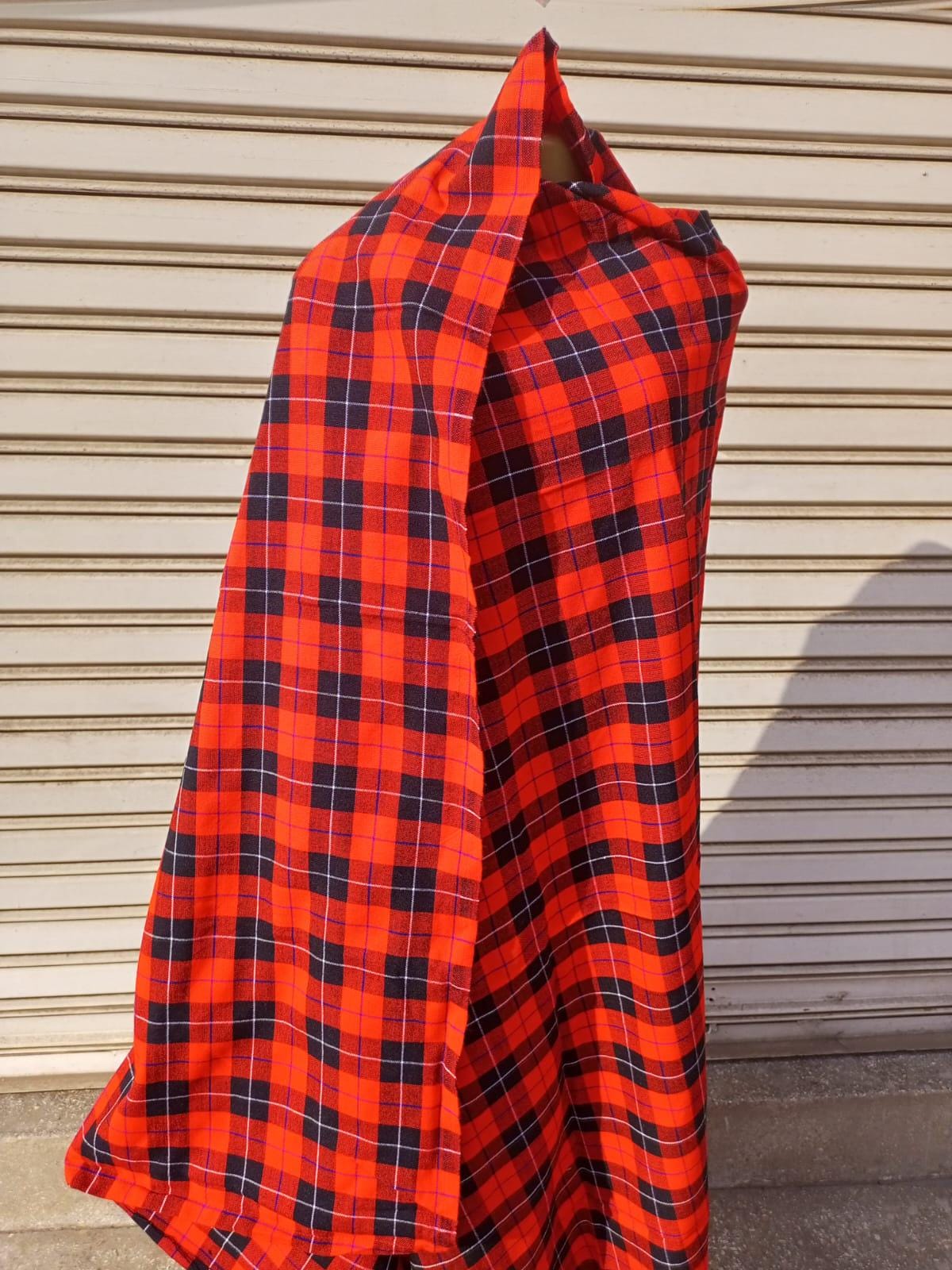 Authentic Maasai Shuka Blanket - Traditional African Tribal Wrap, Red Plaid Safari Blanket for Home Décor or Outdoor Adventures
