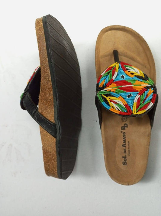 Handmade African Beaded Sandals/Authentic Maasai-Style Leather Flip-Flops Women/Boho Beach Sandals/Comfortable Summer Sandal African Gifts