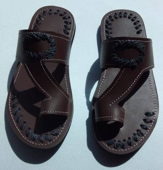 Handmade African Men's Sandals/Genuine Leather Beaded Flip-Flops/Comfortable Summer Sandals for Men/African Shoes/Unique Gift for Him