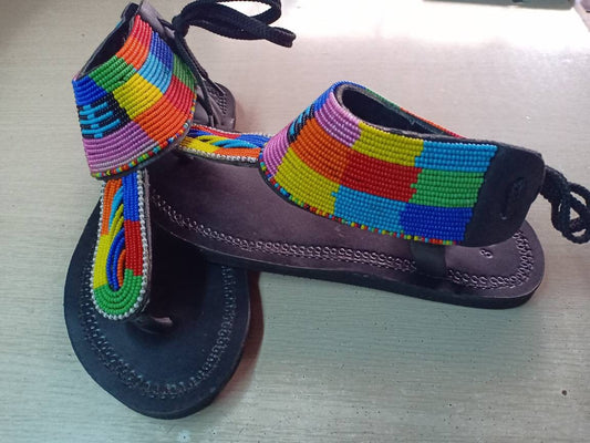 Handmade African Beaded Sandals/Authentic Maasai-Style Leather Flip-Flops Women/Boho Beach Sandals/Comfortable Summer Sandal African Gifts