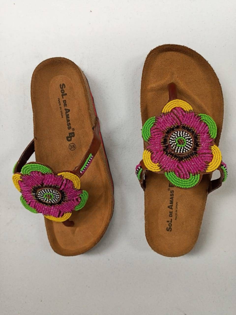 Handmade African Beaded Sandals/Authentic Maasai-Style Leather Flip-Flops Women/Boho Beach Sandals/Comfortable Summer Sandal African Gifts