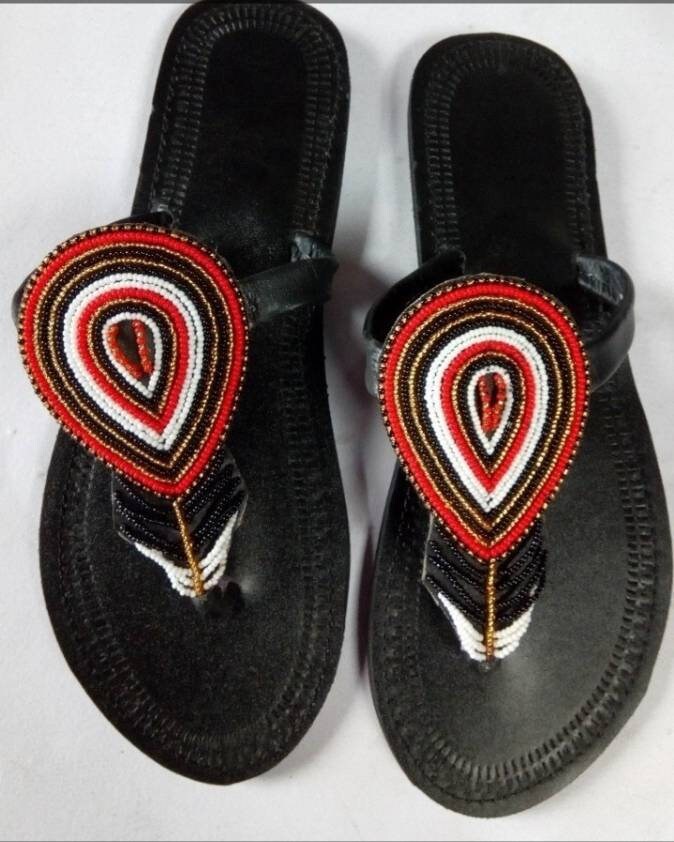Handmade African Beaded Sandals/Authentic Maasai-Style Leather Flip-Flops Women/Boho Beach Sandals/Comfortable Summer Sandal African Gifts