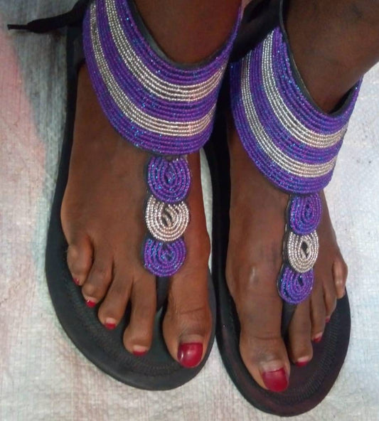 Handmade African Beaded Sandals/Authentic Maasai-Style Leather Flip-Flops Women/Boho Beach Sandals/Comfortable Summer Sandal African Gifts