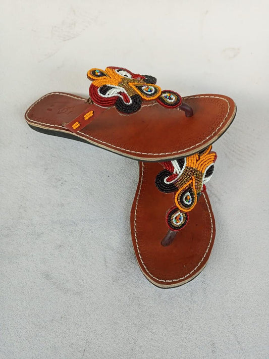 Handmade African Beaded Sandals/Authentic Maasai-Style Leather Flip-Flops Women/Boho Beach Sandals/Comfortable Summer Sandal African Gifts