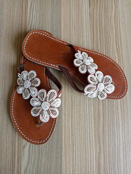 Handmade African Beaded Sandals/Authentic Maasai-Style Leather Flip-Flops Women/Boho Beach Sandals/Comfortable Summer Sandal African Gifts