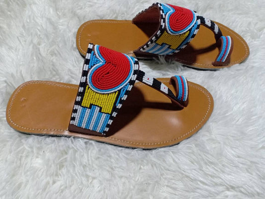 Handmade African Beaded Sandals/Authentic Maasai-Style Leather Flip-Flops Women/Boho Beach Sandals/Comfortable Summer Sandal African Gifts