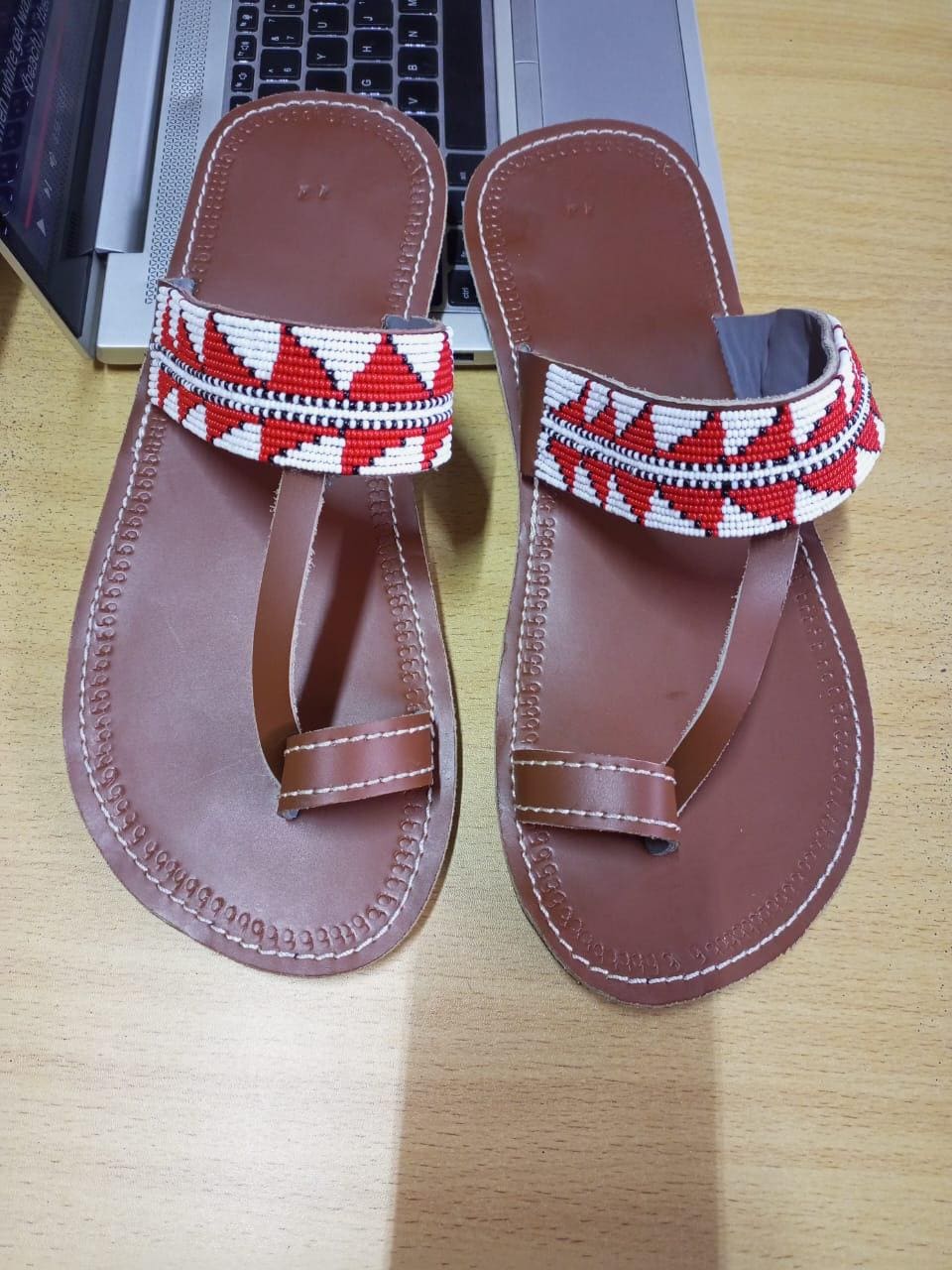 Handmade African Men's Sandals/Genuine Leather Beaded Flip-Flops/Comfortable Summer Sandals for Men/African Shoes/Unique Gift for Him