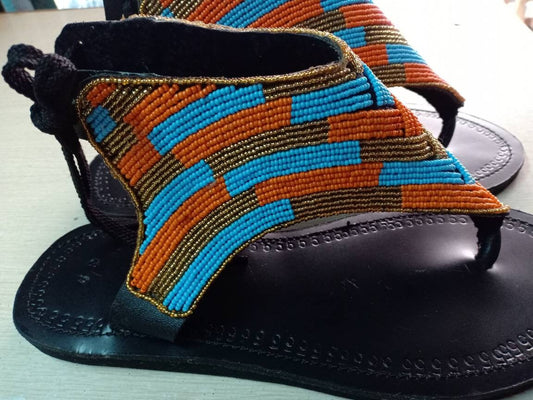 Handmade African Beaded Sandals/Authentic Maasai-Style Leather Flip-Flops Women/Boho Beach Sandals/Comfortable Summer Sandal African Gifts