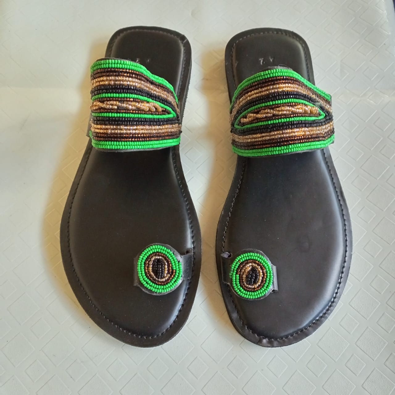 Handmade African Beaded Sandals/Authentic Maasai-Style Leather Flip-Flops Women/Boho Beach Sandals/Comfortable Summer Sandal African Gifts