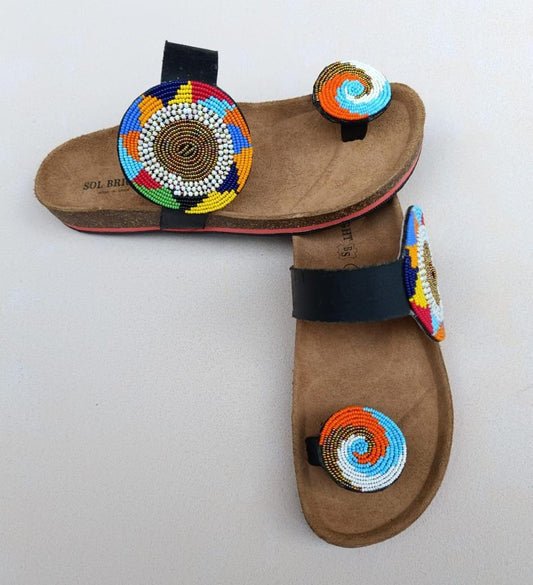 Handmade African Beaded Sandals/Authentic Maasai-Style Leather Flip-Flops Women/Boho Beach Sandals/Comfortable Summer Sandal African Gifts