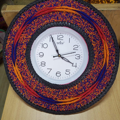 Beaded Wall Clock/Handmade African Decor/Boho Chic Home Accent/Tribal-Inspired Wall Art/Unique Gift Idea/Colorful Beaded Wall Hanging Clock