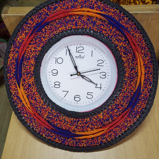 Beaded Wall Clock/Handmade African Decor/Boho Chic Home Accent/Tribal-Inspired Wall Art/Unique Gift Idea/Colorful Beaded Wall Hanging Clock