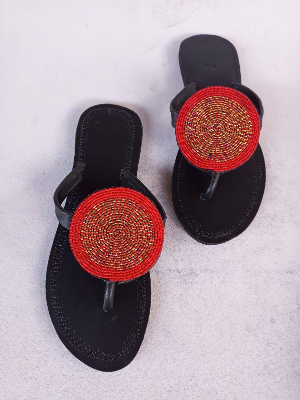 Handmade African Beaded Sandals/Authentic Maasai-Style Leather Flip-Flops Women/Boho Beach Sandals/Comfortable Summer Sandal African Gifts